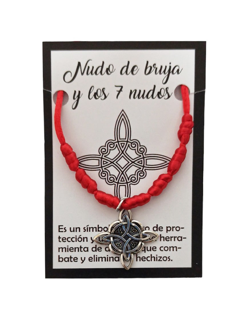 Pulsera de Nudo de bruja y 7 nudos roja